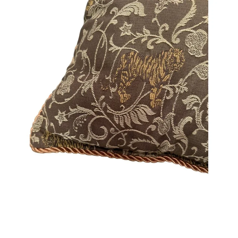 Dakota Bay Bengal Tiger Brocade Decorative Pillow Motif Rope Cushion Home